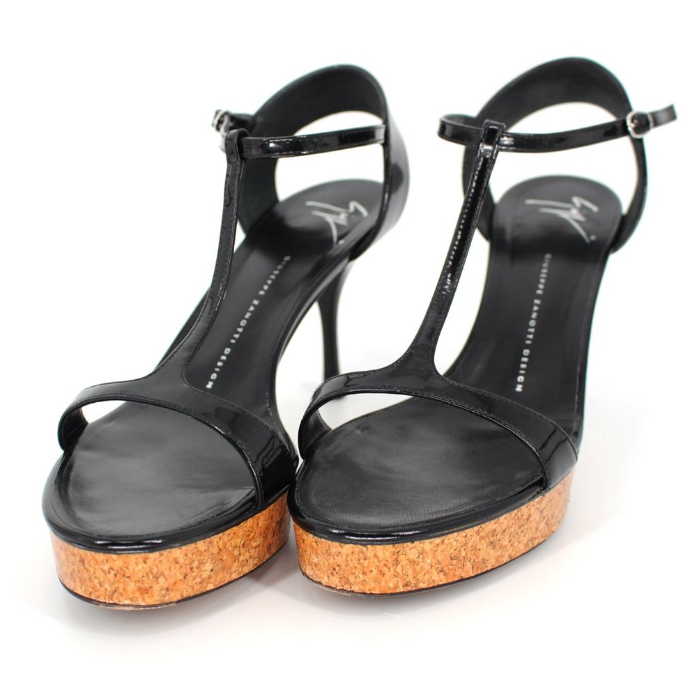 Giuseppe Zanotti Black T Strap Cork Platform Heels